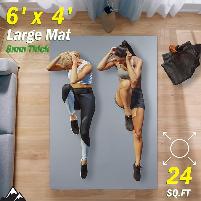 Large Yoga Mat - 6’x4’ Wide Exercise Mat - 8mm Thick Waterproof Non-Slip Workout Mat - Gym Flooring for Home Gym Studio Workouts, Pilates, Stretching and Meditation - Fitness Mat by Wakeman