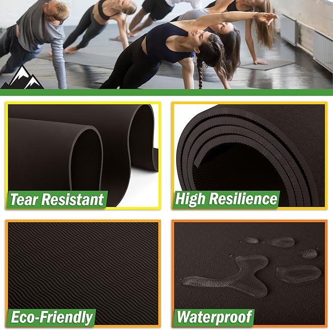Large Yoga Mat - 6’x4’ Wide Exercise Mat - 8mm Thick Waterproof Non-Slip Workout Mat - Gym Flooring for Home Gym Studio Workouts, Pilates, Stretching and Meditation - Fitness Mat by Wakeman