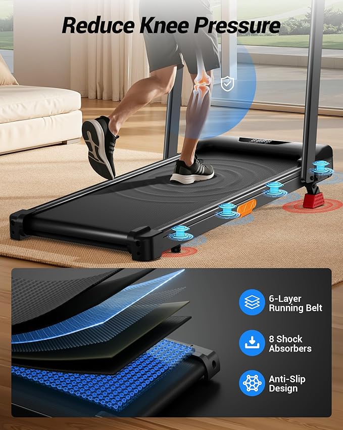 CURSOR FITNESS 15% Incline Walking Pad Treadmill with Handle Bar - 0.6-6.2MPH Quiet Foldable Treadmill for Home Office Under Desk 2.5HP Walking Pad with 300LBS Capacity
