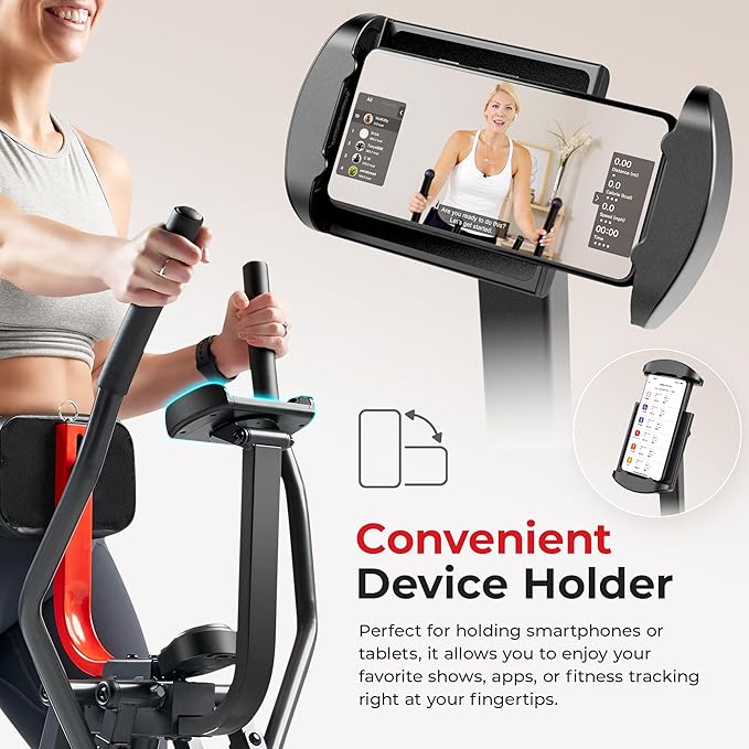 Sunny Health & Fitness Foldable Air Walk Elliptical, 30" inch Long Stride Full-Body Cardio Cross Trainer Glide Exercise for Home Office, SunnyFit App via Bluetooth with Optional Adjustable Resistance