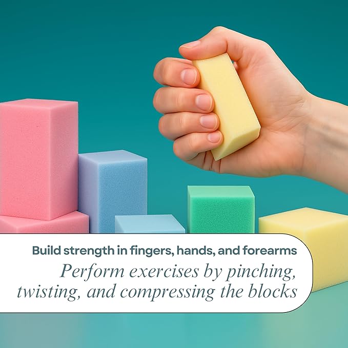 New Millennium Grip Strength Trainer – 4-Pack Foam Hand Therapy Block Exercisers for Hand & Wrist Rehabilitation, Carpal Tunnel, Arthritis, Tendonitis – Made in USA, Color-Coded Resistance