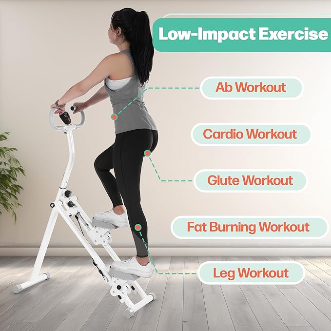 Stair Stepper for Home Gym - Vertical Stair Climber Workout Machine with Adjustable Handlebar - Full-Body Cardio Equipment - Compact Folding Aerobic Steppers for Exercise at Home by RAD Sportz (White)