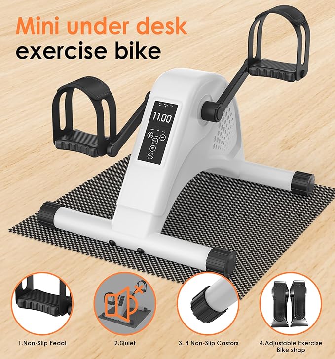 12-Levels Mini Exercise Bike Under Desk with LCD Display, Quiet Electric Bidirectional Bicycle Pedals for Home for Seniors, Stationary Bike Under Desk for Leg & Arm Physical Therapy Exerciser
