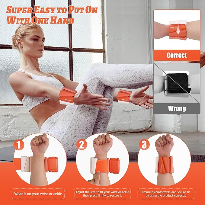 Ankle Weights for Women Wrist Weights Set of 2 (1 lb/2 lb Each) Adjustable Arm Leg Weight for Womens Men Suitable for Walking Swimming Running Pilates Yoga Gym