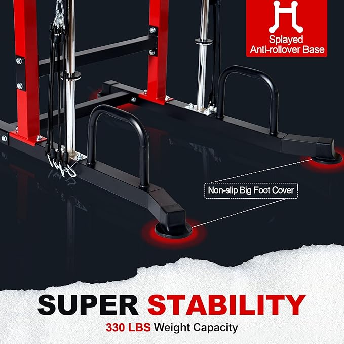 soges Power Tower Dip Station with Assisted Pad, Height Adjustable Pull Up Bar Station for Home Gym, Multi-Function Strength Training Full Body Workout Equipment, 330 Lbs, Red