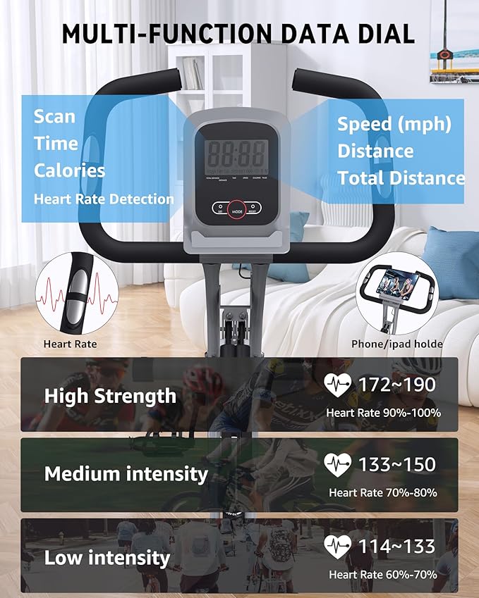 Foldable Exercise Bike Stationary Bikes for Home, 5 IN 1 Indoor Workout Bike, Cycling Bike with 16-Level Quiet Magnetic Resistance, 6.6 LBS Flywheel and 300LBS Capacity for Senior and Home Workout