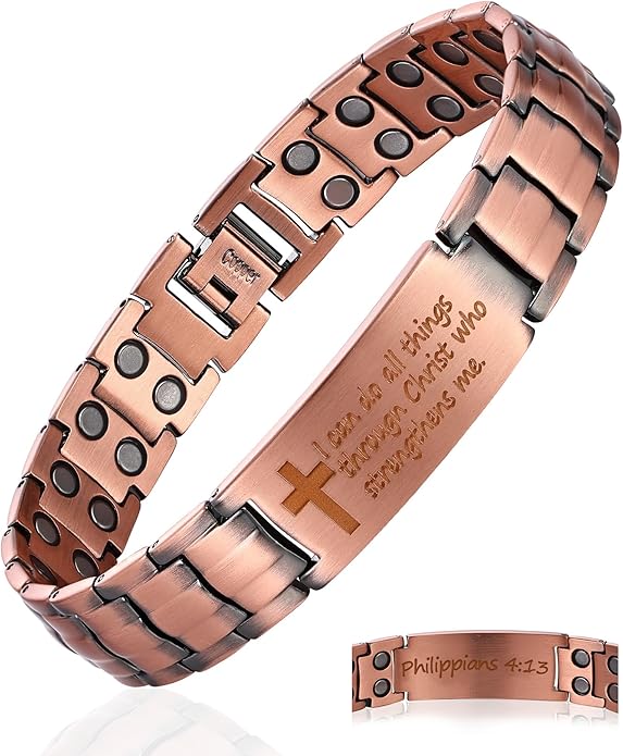 Copper Cross Bracelet for Men - Ultra Strength Magnetic Mens Cross Jewelry Set - Adjustable Magnetic Bracelet with Sizing Tool Jewelry Box