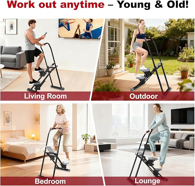 OVER SELF stairmaster Machine for Home - Stair Climber Stepper for Home Gym Exercise, Compact Folding Stair Stepper, Adjustable Handlebar/Pedal, Knee-Friendly Full-Body Workout Equipment