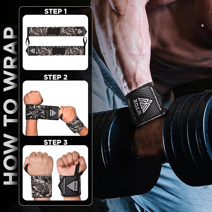 WYOX Wrist Wraps For Weight Lifting With Thumb Loop & power lifting Wrist Straps For Bench Press and Pushups Training Support and Protection Wrist Support for bodybuilding
