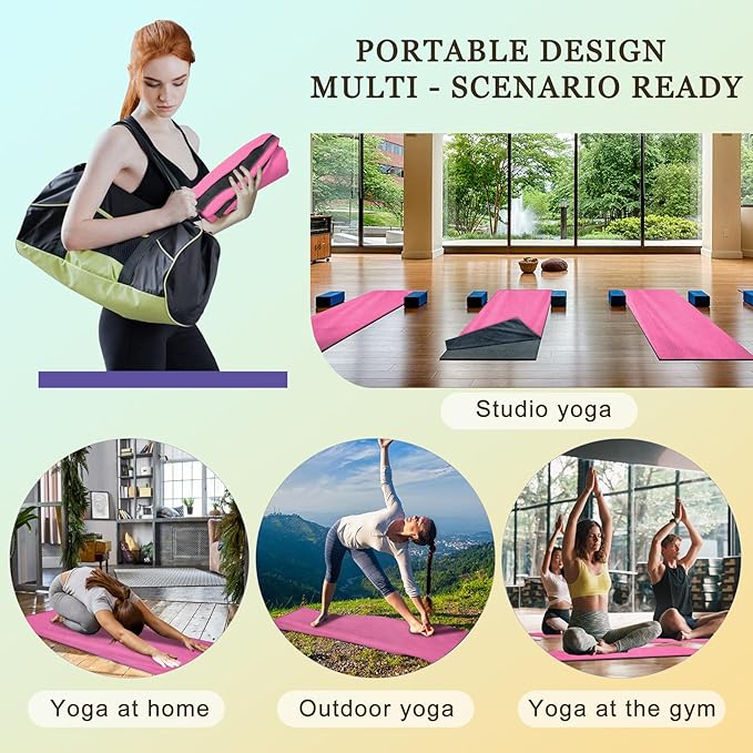 Yoga Mat Towel with Hand Towel, Extra Thick (600GSM) Soft Hot Yoga Towel, Non-Slip and Sweat Absorbent for Hot Yoga, Bikram, Pilates, and Fitness, 72" x 27.5", Dual-Color, Grey/Pink