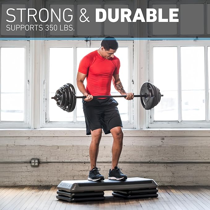 The Original STEP Exercise Step Platform, Health Club Size Stepper for Exercise at Home with 4 Stackable Risers for Height Adjustments