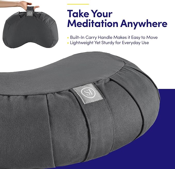 Meditation Cushion Bolster Pillow for Restorative Yoga – Supportive Cushion for Meditation, Pilates, and Relaxation – Filled with Buckwheat Hulls - Removable Cover