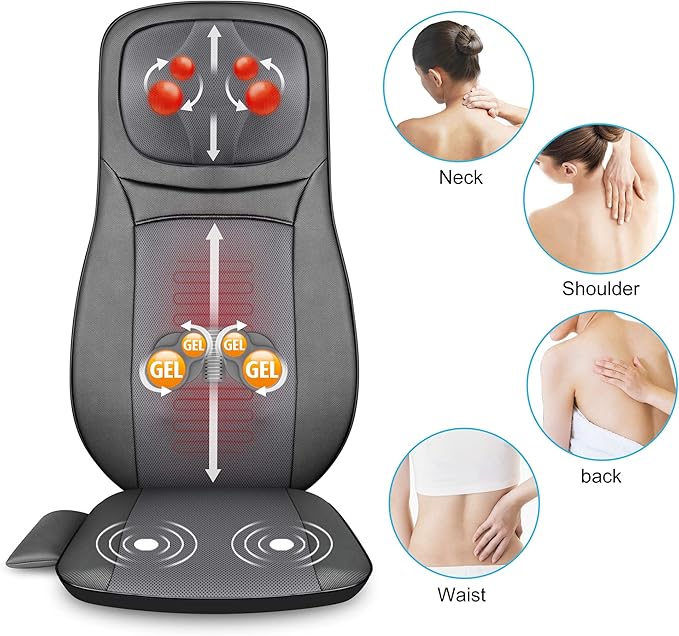 Snailax Shiatsu Back Massager with Heat, Chair Massager for Neck, Back and Shoulders,Gel Modes Massage Cushion,Adjustable Height Massage Seat,Gifts