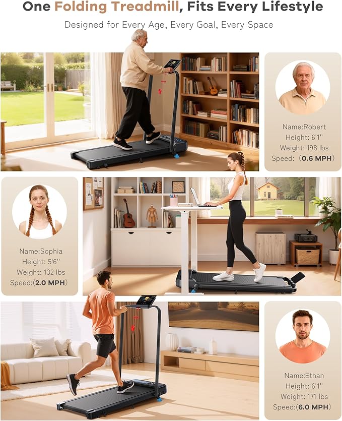 WELLFIT Auto Incline Folding Treadmill - 10% Incline Desk Walking Pad Treadmill with Handlebar, 400 lbs Heavy-Duty Capacity, Space-Saving Quiet Under-Desk Design for Home Office, Seniors & Fitness