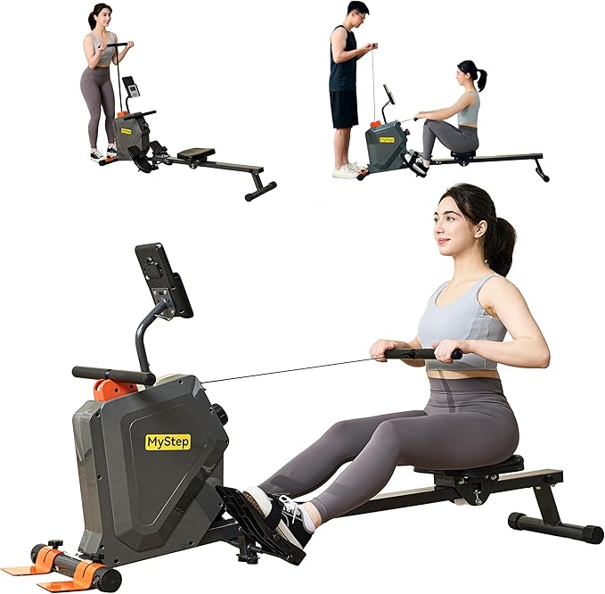 Magnetic Rowing Machine for Home, Quiet Foldable Rower with 8-Level Resistance, 2-in-1 Strength Training, LCD Monitor & Tablet Holder, Full-Body Low-Impact Cardio Workout Equipment (DR1000)