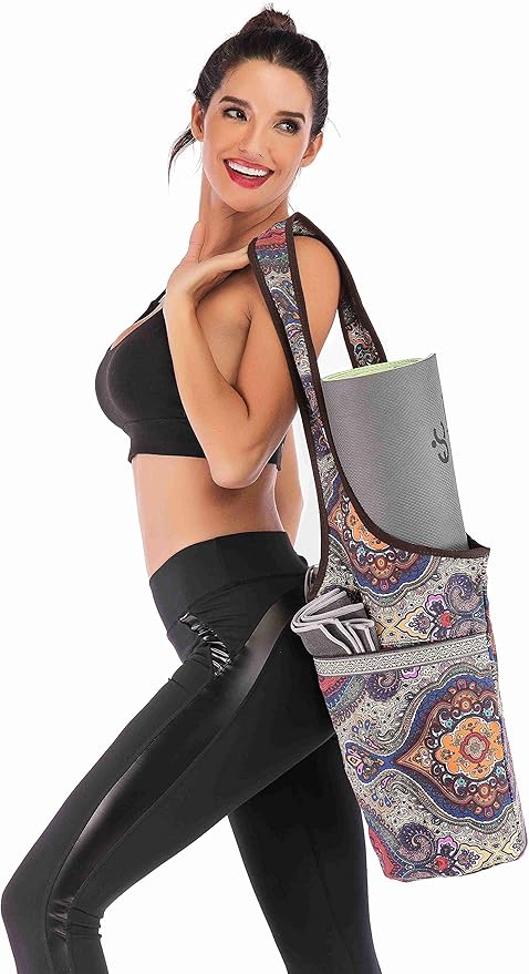 Ewedoos Canvas Yoga Mat Bag Fits Most Mats Yoga Bag with Large Storage Pockets to Hold More Accessories Ideal for Pilates Workout Gifts & Travel