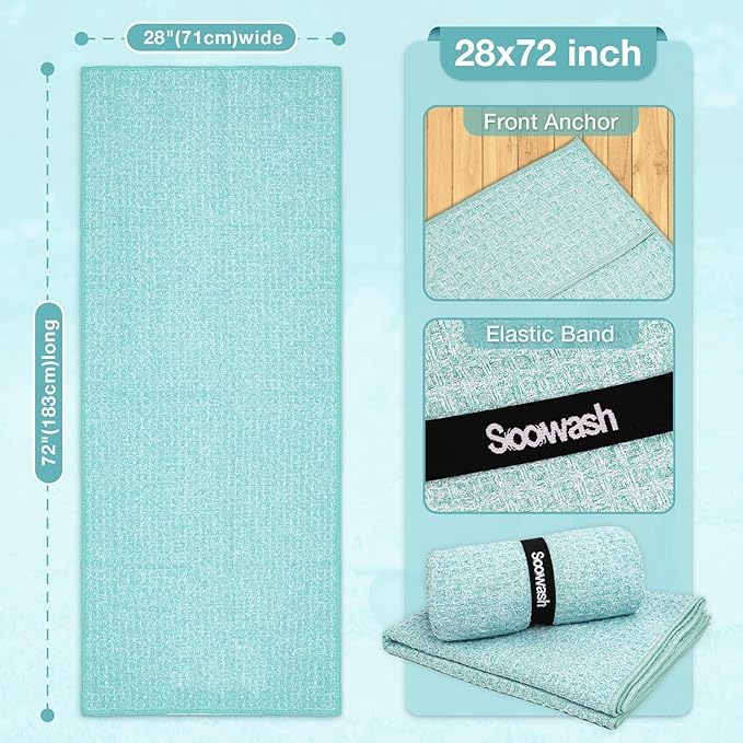 Hot Yoga Towel,Microfiber Yoga Mat Towels Non Slip for Hot Yoga Absorbent Microfiber Sweat Anti-Slip Cover,Bikram,Pilates,Exercise,Fitness 28 inch X 72 inch Blue Green 2 Pack