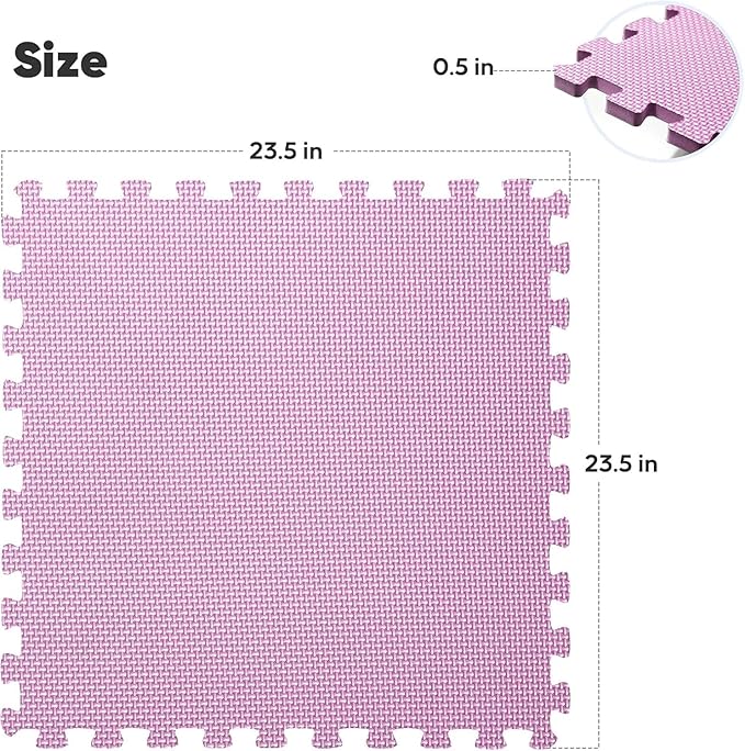 36 Pack Home Gym Mat, Puzzle Exercise Mat, EVA Interlocking Foam Floor Tiles for Home Workout Equipment and Kids' Play Areas - Blue, 24 in x 24 in x ½ in - (Pink, 36 Pack (144 sq ft))