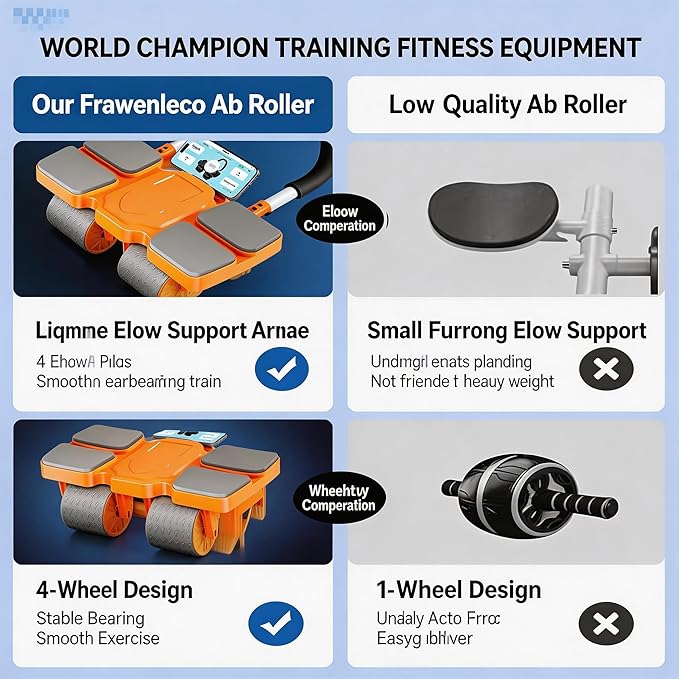 Ab Wheel Roller with Auto-Return & Extra Wide, 4 Wheel Ab Roller for Abs Workout, Core Strengthener Home Gym Equipment for Men and Women