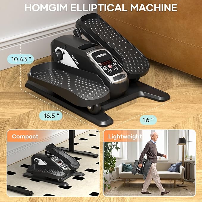 HOMGIM Under Desk Elliptical Machine - Quiet Motorized Leg Exerciser with Smart Remote, 12-Speed Manual Programs Auto/3 Auto Programs LCD Display & Bidirectional Motion for Home/Office