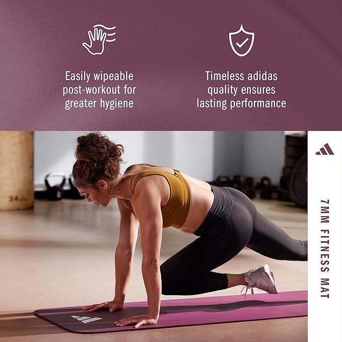 adidas Fitness Mat - Lightweight - Non Slip Yoga Mat, 7mm or 10mm