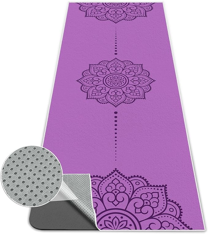 Yoga Towel, Absorbent Yoga Mat Towel for Hot Yoga Non Slip, Stylish Prints, Ideal for Workouts, Hot Yoga, Bikram, Pilates Equipment,72 x 27 in,Purple Mandala