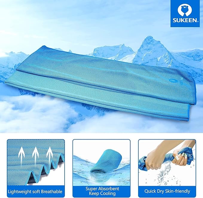 Sukeen 12 Pack Cooling Sports Towel Bulk (40"x12"), Quick-Drying Neck Cooling Wraps, Soft & Breathable Microfiber Ice Towel for Athletes, Sports Fitness Enthusiasts Gym Outdoor Summer