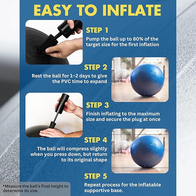 ProBody Pilates Yoga Ball Chair, Exercise Ball Chair with Base or Stand for Home Office Desk Sitting or Workout, Balance Ball & Stability Ball Seat for Back, abs