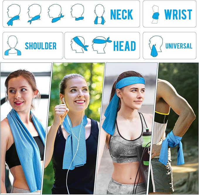 MENOLY 10 Pack Cooling Towels, Sweat Towels Cooling Towels for Neck and Face, Microfiber Towel Soft Breathable Towel for Gym, Yoga, Camping, Running, Fitness, Workout & More Activities(32"x12")