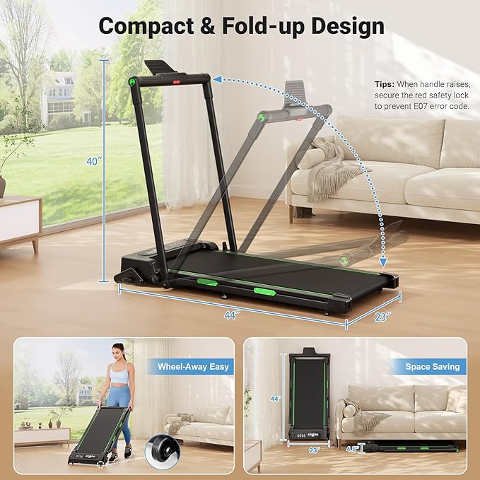 THERUN Walking Pad, 2 in 1 Foldable Treadmills for Home, 2.5HP Under Desk with Handle Bar, 16" Widened Running Belt, with Remote Control & LED Touch Screen