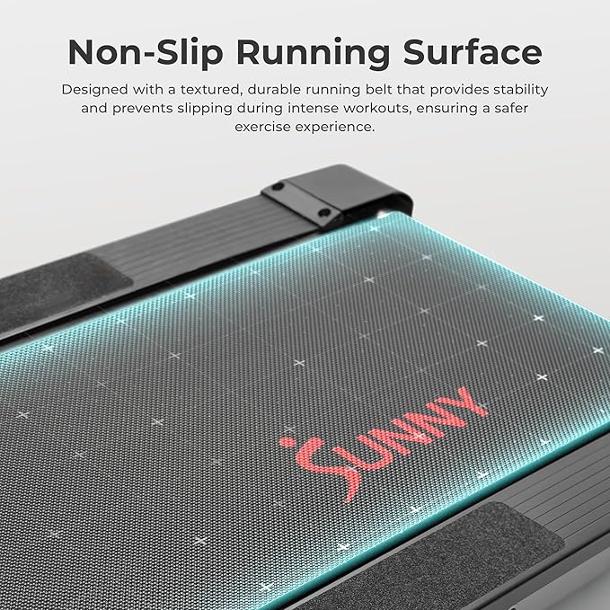 Sunny Health & Fitness Walking Pad Treadmill with Handle, Manual Compact Foldable Design Walking Running Non-Slip Surface Treadmill with Fixed Incline, LCD Monitor, Bluetooth Optional
