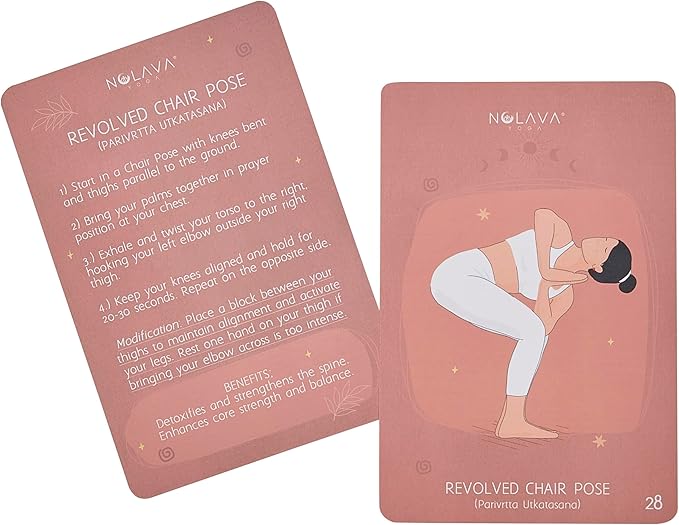 NOLAVA Yoga Card Gift Set – Large 4"x6" Yoga Cards with 30 Poses, 10 Intentions, Sun/Moon Flows & Guided Meditation – Sweat-Proof, Wipe-Clean Deck with English + Sanskrit – Perfect Yoga Gift for Women