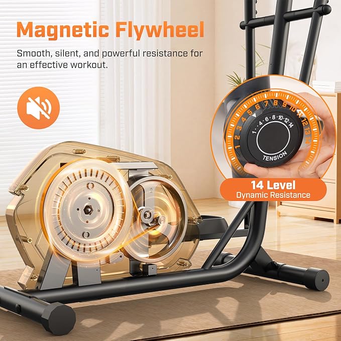 ANCHEER Elliptical Machine, Elliptical Exercise Machine for Home with Ultra-Quiet Magnetic System, Elliptical Trainer with 14 Resistance Levels&15IN Stride,Max 400LBS Loading Capacity