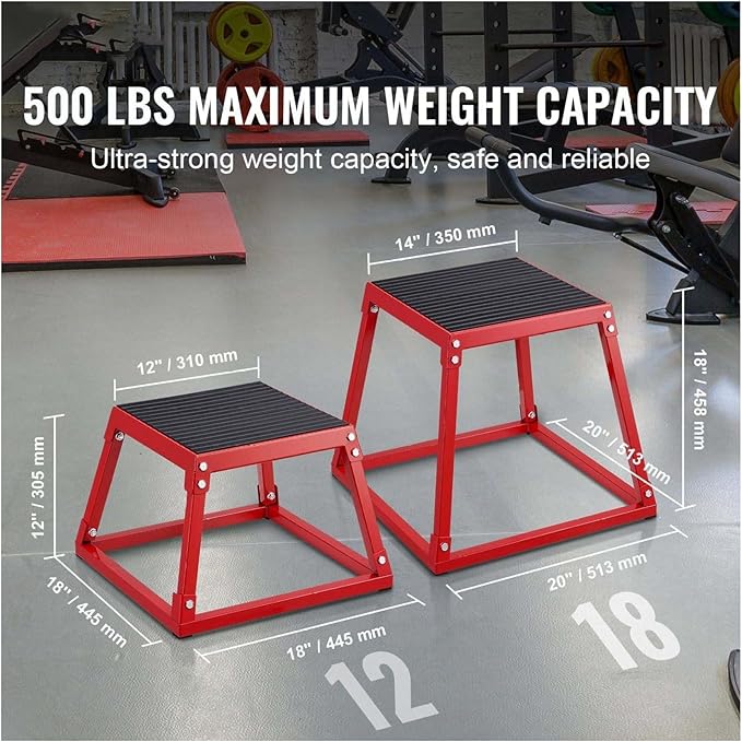 Plyometric Jump Box 12 Inch - Steel Plyometric Box for Fitness, Agility Training - Home Gym Exercise Step Platform - Strength & Conditioning - Red