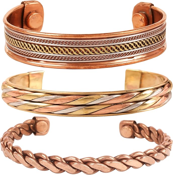Copper Bracelet Tibetan Style. Hand Forged with Solid and High Gauge Copper Jewelry Cuff for Women Men. Combo of Different Designs
