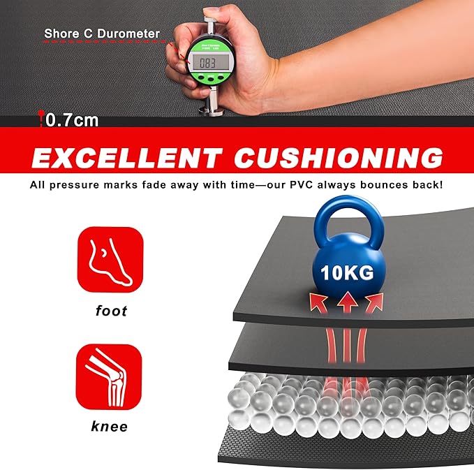 Extra Large Exercise Mat 6'x4'/7'x5'/6'x8'/6'x9'/6'x10'/6'x12'（7mm）, Gym Flooring for Home Gym,Thick Exercise Mats for Home Workout,Non-Slip,Extra Durable,High-Density Gym Mats for Jump Rope,Cardio