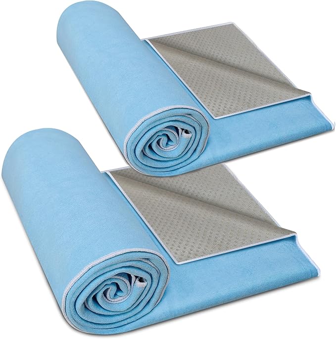 Hot Yoga Towel Non-Slip, 2 Pack Thick & Soft Yoga Mat Towel, Sweat Absorbent, with Grip Dot, 72" x 26", Yoga Towel for Hot Yoga, Pilates, Fitness and Gym Workouts, Sky Blue