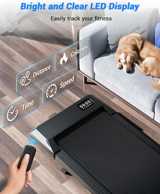 DeerRun Under Desk Walking Pad Treadmill for Home & Office, 6% Manual Incline, 2.5 HP, 0.6–3.8 MPH Walking Speed, 300 lb Capacity, App & Remote Control