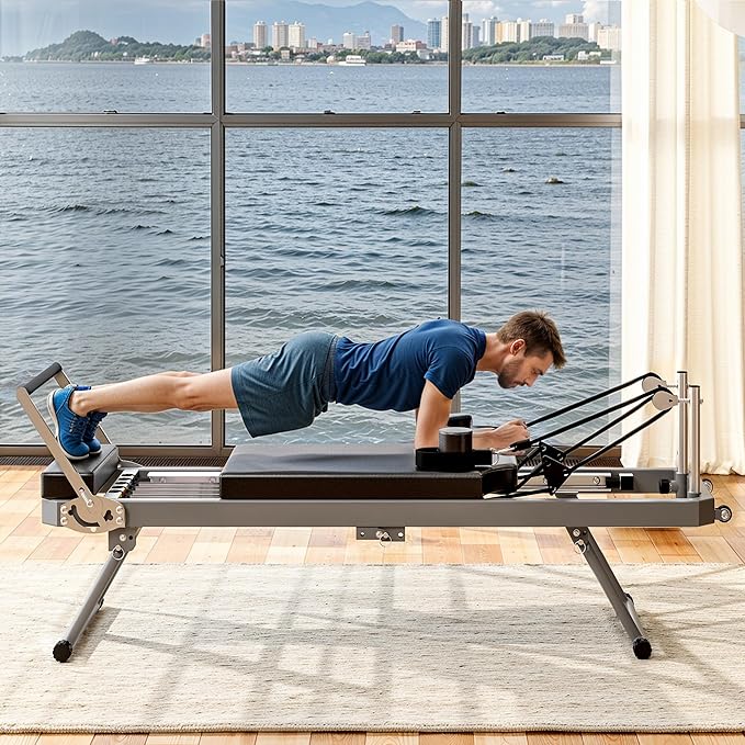 Portable Pilates Reformer Machine for Home, Foldable Reformer Pilates Machine with Dual Resistance, Compact Design, Smooth Glide Rails, Space-Saving