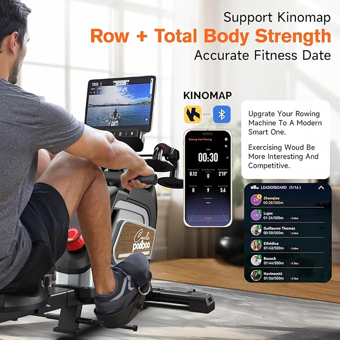 pooboo Magnetic Rowing Machine, Folding Rower with Combination Strength Exercise, Tablet Holder and Comfortable Seat Cushion, Rower for Home Use