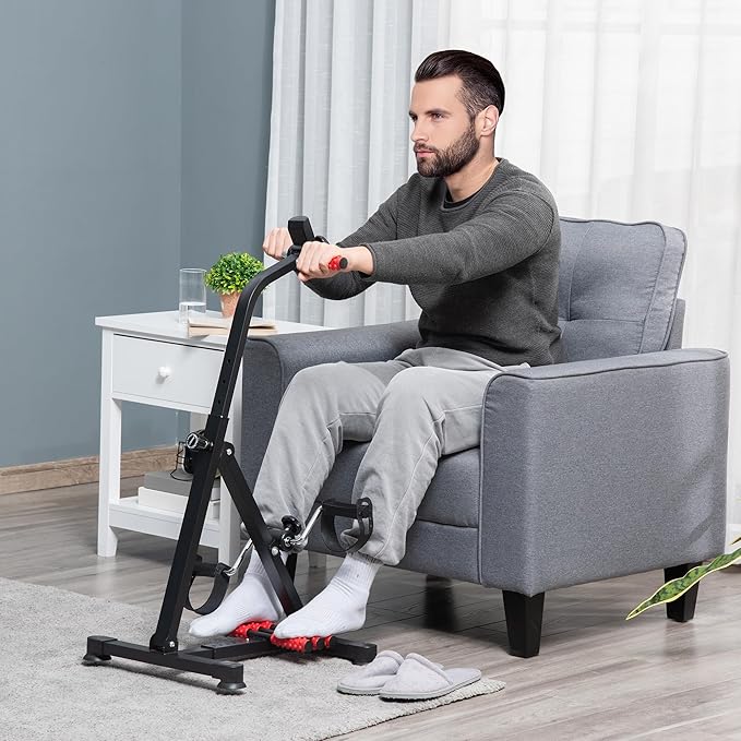 Soozier Pedal Exerciser, Hand Arm Knee and Leg Exercise Machine for Seniors, Height-Adjustable, with LCD Display and Foot Massage Roller