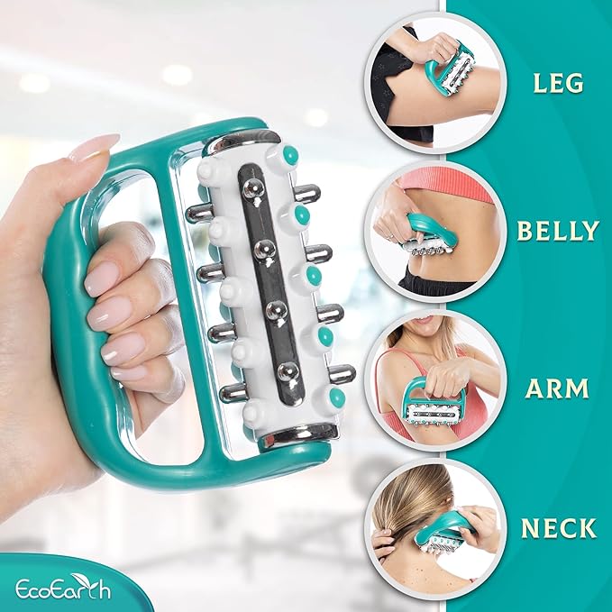EcoEarth - Myofascial Release Cellulite Massager - Green - Lymphatic Drainage Massage Roller - Handheld Deep Tissue Massage Therapy Tool for Men and Women - Reduce Appearance of Cellulite