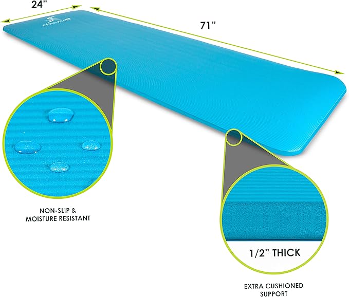 ProsourceFit Extra Thick Yoga and Pilates Mat ½” (13mm) or 1" (25mm), 71-inch Long High Density Exercise Mat with Comfort Foam and Carrying Strap