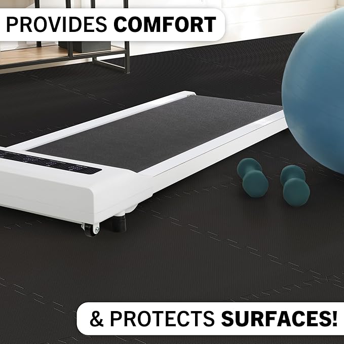 EVA Foam Mat Tiles 8-Pack - 32 SQ FT of Interlocking Padding for Garage, Playroom, or Gym Flooring - Exercise Mat or Baby Playmat by Stalwart (Black)