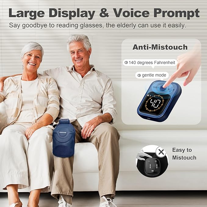 KingPavonini Cordless Knee Massager for Pain Relief, Newly 4 Motors Vibration, 5 Heat Levels, 6 Massage Modes, Knee Heating Pad for Knee Pain, Heated Knee Massager Brace, Gifts for Mom Dad (Blue 1.0)
