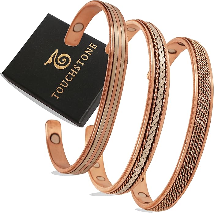 Touchstone copper bracelets | gift for men women |adjustable 100% pure solid real magnetic jewelry | handmade bracelet set combo | rope braided tibetan bangles.