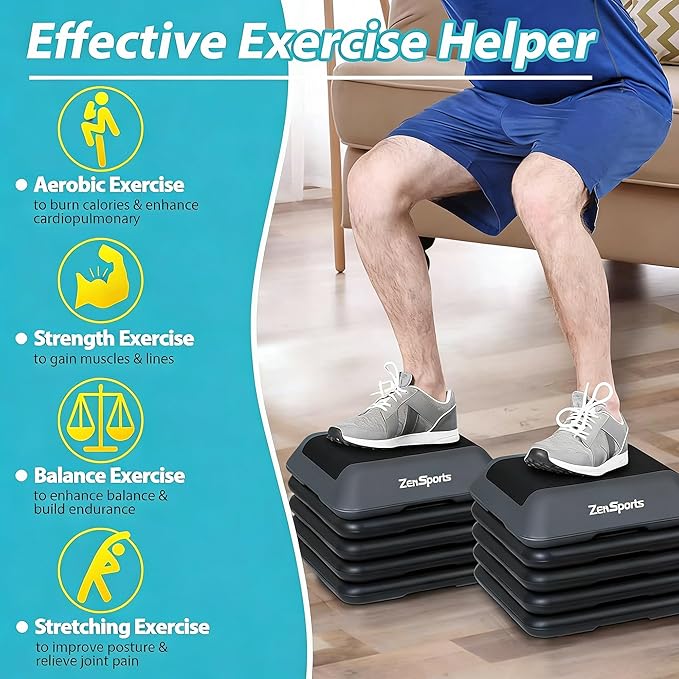 ZENY 16" x 16" High Aerobic Step Aerobics Stepper Platform with 4 Risers, Exercise Workout Stepper, Home Gym Equipment, Fitness Step Platform, Adjustable Aerobic Stepper