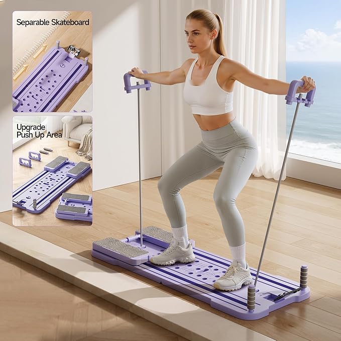 Multifunctional Pilates Board - Home Fat Burning Fitness Equipment with 3 Modes, Foldable Design, 330LBS Capacity, Stainless Steel Rollers for Core, Leg, Arm & Back Training