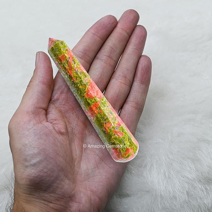 Amazing Gemstone Unakite Crystal Wand Massage Stick - Pelvic Wand Gua Sha for Adults - Crystals and Healing Stones Massage Wands for Adults Gifts (Pointed)