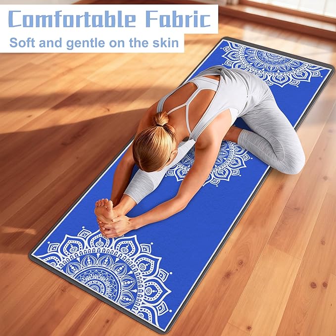 Yoga Towel,Absorbent Yoga Mat Towel for Hot Yoga Non Slip,Stylish Prints,Ideal for Workouts,Hot Yoga,Bikram,Pilates Equipment,72 x 27 in,Blue Mandala